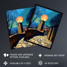 "Artery8 Sunset Sun Over Medieval Sicily Village Travel Wall Art Print in Blue - Size: W12"" x H16""" - thumbnail 2