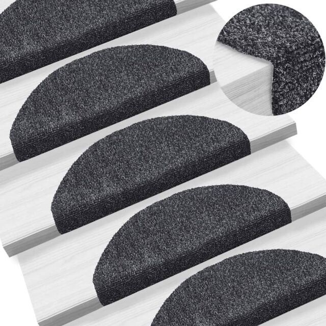 Berkfield Home Self-adhesive Stair Mats 5 pcs Dark Grey 65x21x4 cm Needle Punch - Size: Medium - image 1