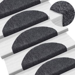 Berkfield Home Self-adhesive Stair Mats 5 pcs Dark Grey 65x21x4 cm Needle Punch - Size: Medium - thumbnail 1