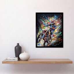 "Artery8 Wall Art Print Motorcycle Motocross Rainbow Paint Splatter Art Framed in Black - Size: W12"" x H16""" - thumbnail 2