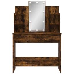 Berkfield Home Dressing Table with LED Lights Smoked Oak 96x40x142 cm in Brown - Size: 96 x 40 x 142 cm - thumbnail 5