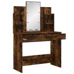 Berkfield Home Dressing Table with LED Lights Smoked Oak 96x40x142 cm in Brown - Size: 96 x 40 x 142 cm - thumbnail 4