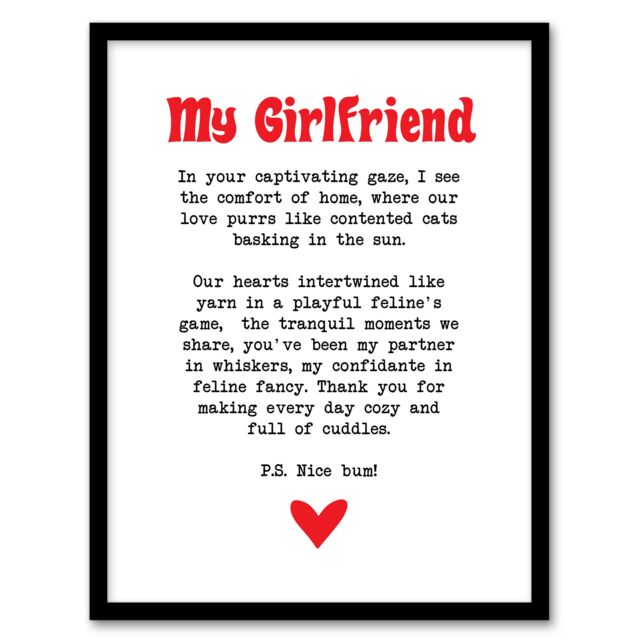 "Artery8 Love Poem Cat Lover Girlfriend Romantic Poetry Framed Art Print in White - Size: W12"" x H16""" - image 1