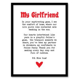 "Artery8 Love Poem Cat Lover Girlfriend Romantic Poetry Framed Art Print in White - Size: W12"" x H16""" - thumbnail 1