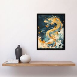 "Artery8 Wall Art Print Japanese Blue Orange Water Dragon Painting Art Framed Poster in Black - Size: W12"" x H16""" - thumbnail 4
