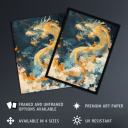 "Artery8 Wall Art Print Japanese Blue Orange Water Dragon Painting Art Framed Poster in Black - Size: W12"" x H16""" - thumbnail 2