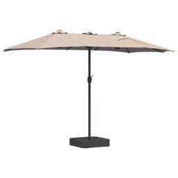 Berkfield Home Garden Parasol Folding Taupe 385 x 209 x 244 cm Fabric - thumbnail 6