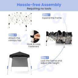 Costway Pop up Canopy Tent Easy Setup Folding Gazebo Shelter w/ 1 Sidewall in Black - thumbnail 7