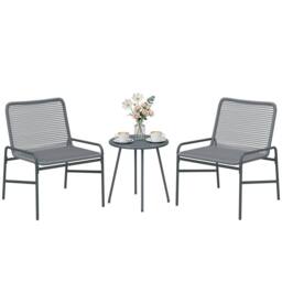 OUTSUNNY Rattan Bistro Set with 2 Chairs & Round Table for Patio in Dark Grey - thumbnail 2