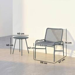OUTSUNNY Rattan Bistro Set with 2 Chairs & Round Table for Patio in Dark Grey - thumbnail 3