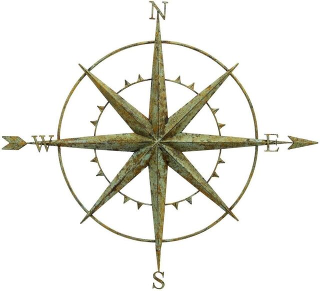 Inspirational Gifting Verdigris Coloured Metal Compass Screen Plaque 94cm in Green - image 1