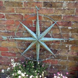Inspirational Gifting Verdigris Coloured Metal Compass Screen Plaque 94cm in Green - thumbnail 3