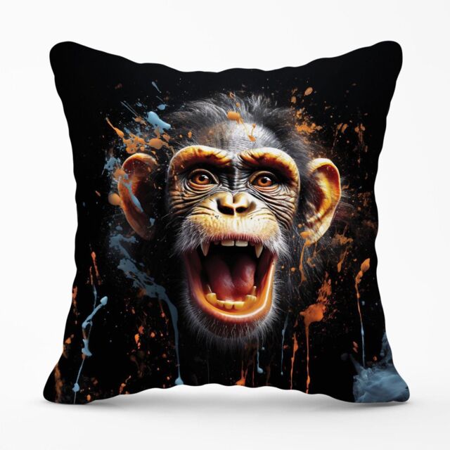 Warren Reed - Designer Monkey Face Splashart Outdoor Cushion in Orange - Size: 60 cm x 60 cm - image 1