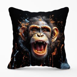 Warren Reed - Designer Monkey Face Splashart Outdoor Cushion in Orange - Size: 60 cm x 60 cm - thumbnail 1