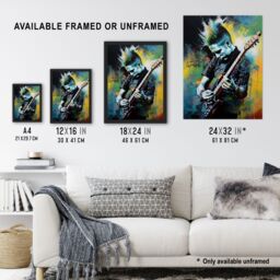 "Artery8 Wall Art Print Punk Music Artwork Blue Yellow Guitarist Playing At Concert Vibrant Portrait Poster - Size: W24"" x H32""" - thumbnail 3
