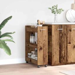 Berkfield Home Rolling Cabinet Old Wood 60x22x79 cm Engineered Wood in Brown - Size: 60 x 22 x 79 cm - thumbnail 2
