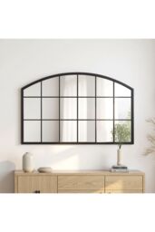 Living and Home Modern Black Metal Arched Grid Decor Window Mirror, 110cm W x 70cm H - Size: 110 cm W x 70 cm H - thumbnail 3