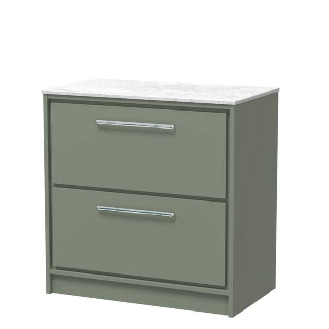 Balterley 800mm Floor Standing 2-Drawer Vanity with Marble Worktop - Fern Green