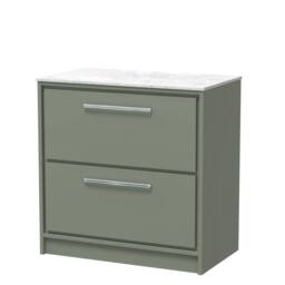 Balterley 800mm Floor Standing 2-Drawer Vanity with Marble Worktop - Fern Green - thumbnail 1