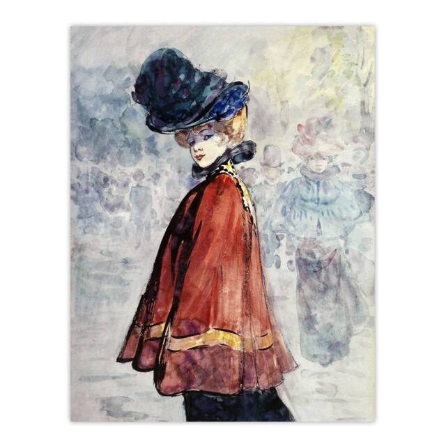 "Artery8 Henry Somm Elegant in Red Cape Watercolour Portrait Wall Art Print - Size: W12"" x H16""" - image 1