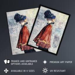 "Artery8 Henry Somm Elegant in Red Cape Watercolour Portrait Wall Art Print - Size: W12"" x H16""" - thumbnail 2