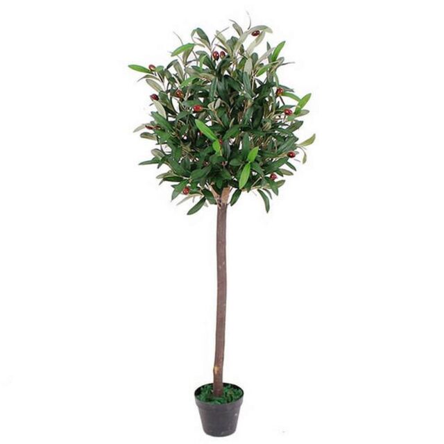 Leaf 120cm Design UK Realistic Artificial Olive Tree in Black Plastic Pot in Green - image 1