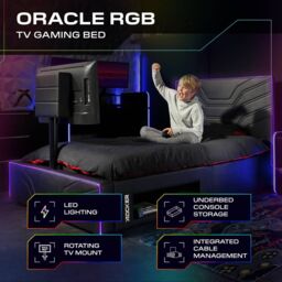 X Rocker Oracle TV Bed with LED Lighting, Underbed Media Storage & Mattress in Black - Size: Double - thumbnail 2