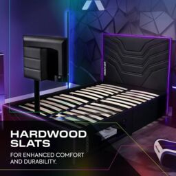X Rocker Oracle TV Bed with LED Lighting, Underbed Media Storage & Mattress in Black - Size: Double - thumbnail 7