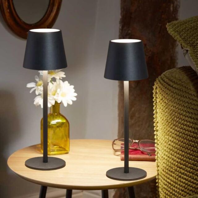 Marco Paul Pack of 2 Onyx Metal Rechargeable Table Lamp 33cm in Black - image 1