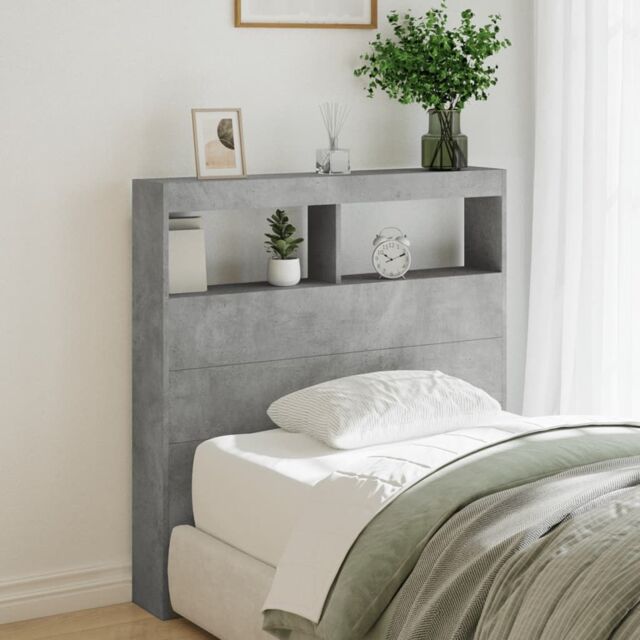 Berkfield Home Headboard Cabinet with LED Concrete Grey 100x17x102 cm - Size: 100 x 17 x 102 cm - image 1