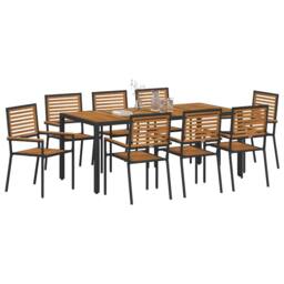 Berkfield Home Modern 9 Piece Garden Dining Set Black Poly Rattan Acacia - thumbnail 1