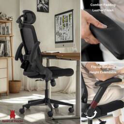 Realm of Thrones High-Back Mesh Office Chair with 3D Headrest & Lumbar Support Desk Chair for Home Office Gaming Chair in Black - thumbnail 4