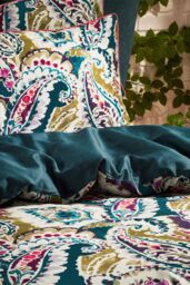 Edinburgh Weavers Aretha 200 Thread Count Paisley Premium Cotton Sateen Piped Duvet Cover Set in Teal - Size: Super King - thumbnail 2