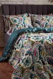 Edinburgh Weavers Aretha 200 Thread Count Paisley Premium Cotton Sateen Piped Duvet Cover Set in Teal - Size: Super King - thumbnail 4