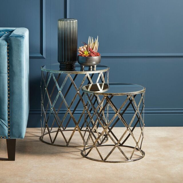 Orsina Industrial Set Of Two Diamond Design Silver Tables, Versatile Small Table, Everyday Use Lounge Table - image 1