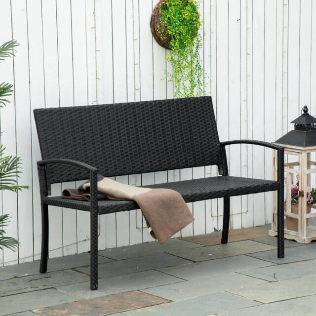OUTSUNNY Patio Rattan 2 Seater Garden Bench Love Seater Garden Armchair in Black - image 1