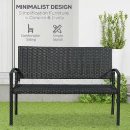 OUTSUNNY Patio Rattan 2 Seater Garden Bench Love Seater Garden Armchair in Black - thumbnail 4