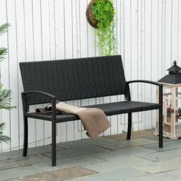 OUTSUNNY Patio Rattan 2 Seater Garden Bench Love Seater Garden Armchair in Black