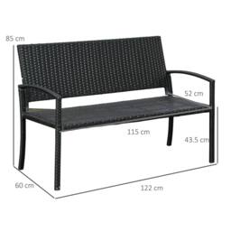 OUTSUNNY Patio Rattan 2 Seater Garden Bench Love Seater Garden Armchair in Black - thumbnail 3