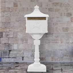 Berkfield Home Pedestal Letterbox Aluminium Vintage Style Rustproof White - thumbnail 2