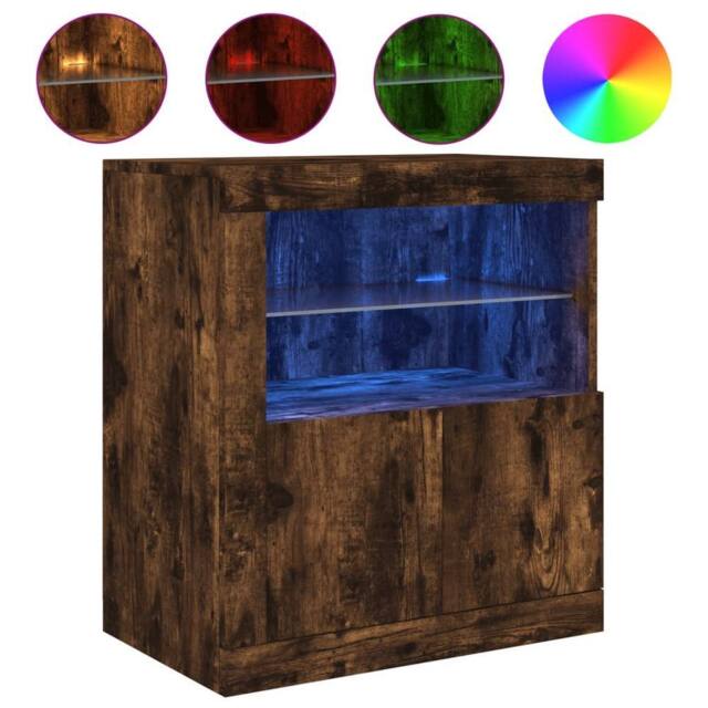 Berkfield Home Sideboard with LED Lights Smoked Oak 60.5x37x67 cm in Brown - image 1