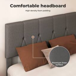 EONLION Double Bed Frame Upholstered Linen in Dark Grey - thumbnail 5