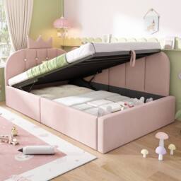 STILVORA 3ft Single Daybed with Hydraulic Storage in Pink Velvet - thumbnail 9
