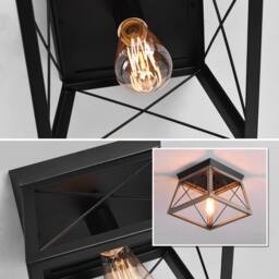NIVOR Square Black Metal Cage Light Farmhouse Flush Mount Ceiling Lights - thumbnail 4