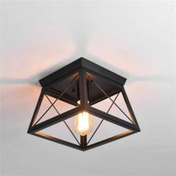 NIVOR Square Black Metal Cage Light Farmhouse Flush Mount Ceiling Lights - thumbnail 1