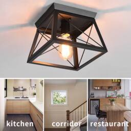 NIVOR Square Black Metal Cage Light Farmhouse Flush Mount Ceiling Lights - thumbnail 9