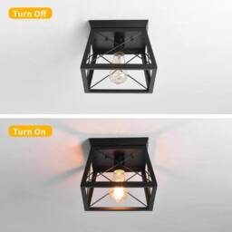 NIVOR Square Black Metal Cage Light Farmhouse Flush Mount Ceiling Lights - thumbnail 3
