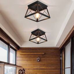 NIVOR Square Black Metal Cage Light Farmhouse Flush Mount Ceiling Lights - thumbnail 6