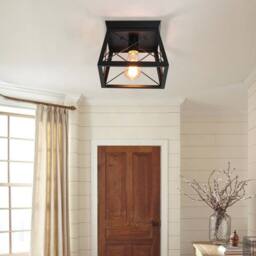 NIVOR Square Black Metal Cage Light Farmhouse Flush Mount Ceiling Lights - thumbnail 7