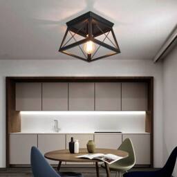 NIVOR Square Black Metal Cage Light Farmhouse Flush Mount Ceiling Lights - thumbnail 5